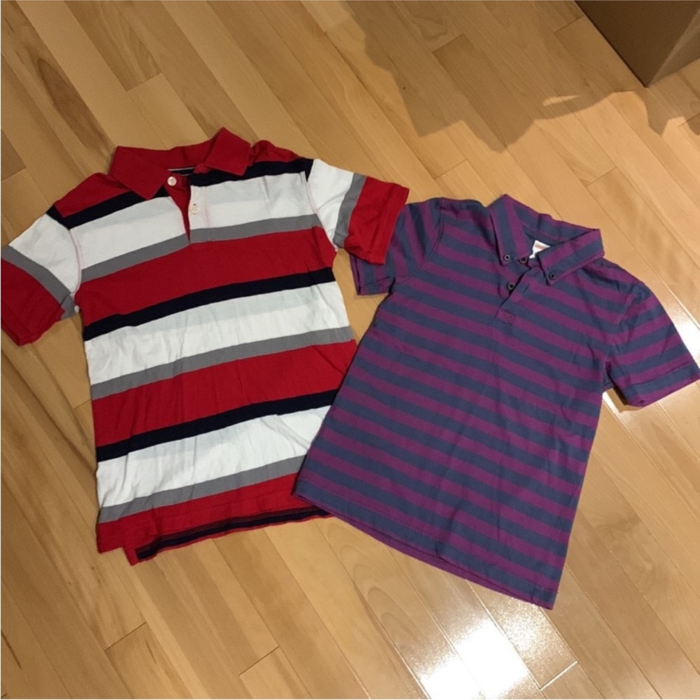 2 VEUC Polos Striped Short Sleeve tees - size 8 & 10/12